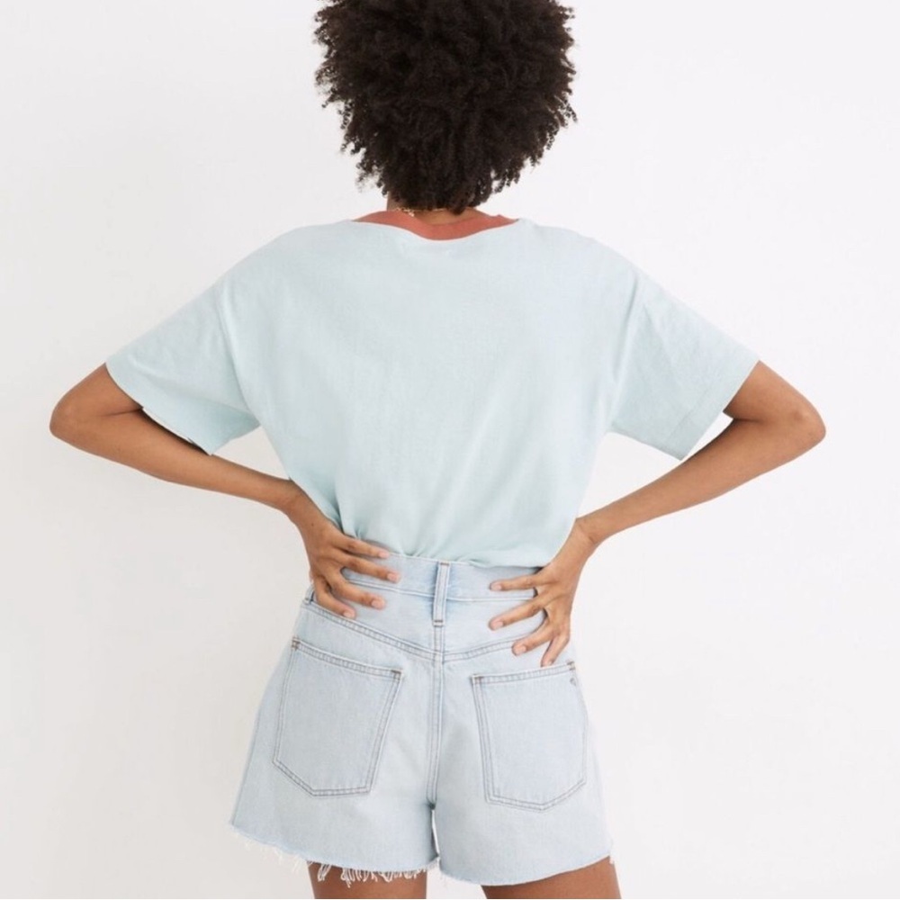 Madewell The Momjean Shorts Fitzgerald Wash Light Raw Edge High Waist Button 25 - Picture 3 of 8